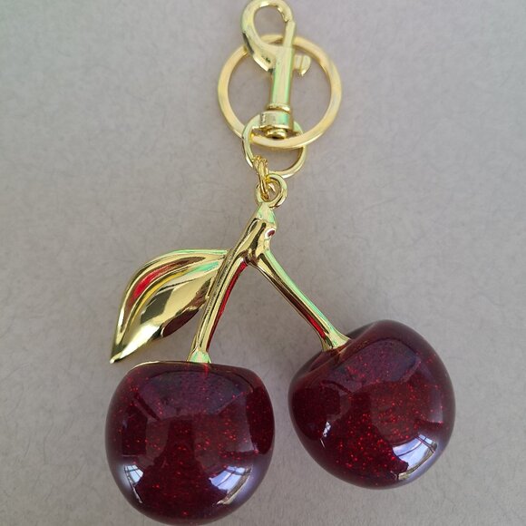 Dark Red Cherries Purse Charms and Key Ring Sparkly! - Picture 10 of 10